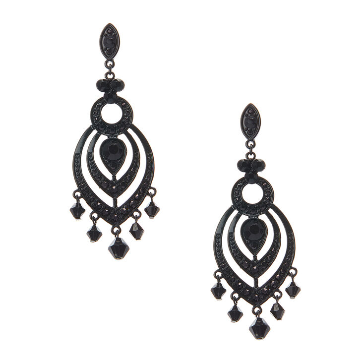 Large Jet Black Chandelier Drop Earrings Claire S Large Jet Black Chandelier Drop Earrings