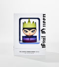 A white box with a window shows a purple gradient perfume bottle topped by a cartoon queen head with a green crown.