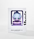 A white box with a window shows a purple perfume bottle topped by a cartoon figure with white-blue hair and green eyeshadow.