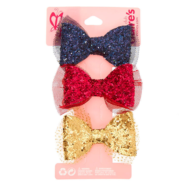 Claire&#39;s Club Glitter Hair Bow Clips - 3 Pack,