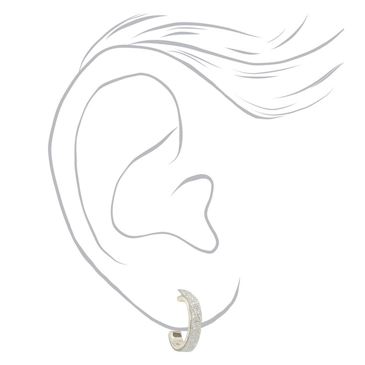Silver 10MM Thin Glitter Hoop Earrings,
