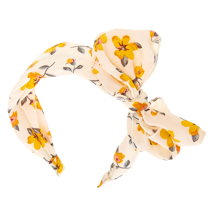 Yellow Flower Bow Headband - White,