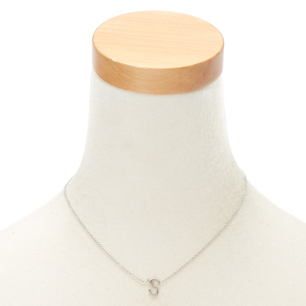 Silver Stone Initial Pendant Necklace - S,