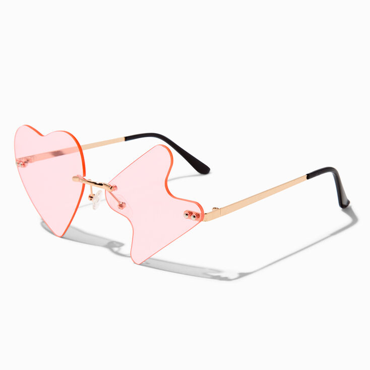 Pink Tint Heart &amp; Lightning Bolt Gold Sunglasses,