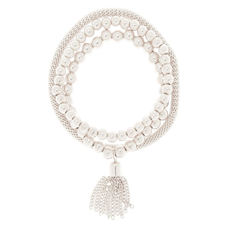 Silver Tassel Stretch Bracelets - 3 Pack,