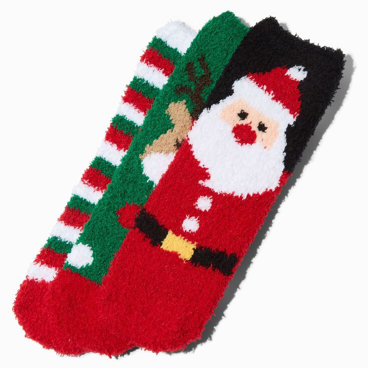 Chaussons chaussettes en peluche P&egrave;re No&euml;l et renne - Lot de 3,