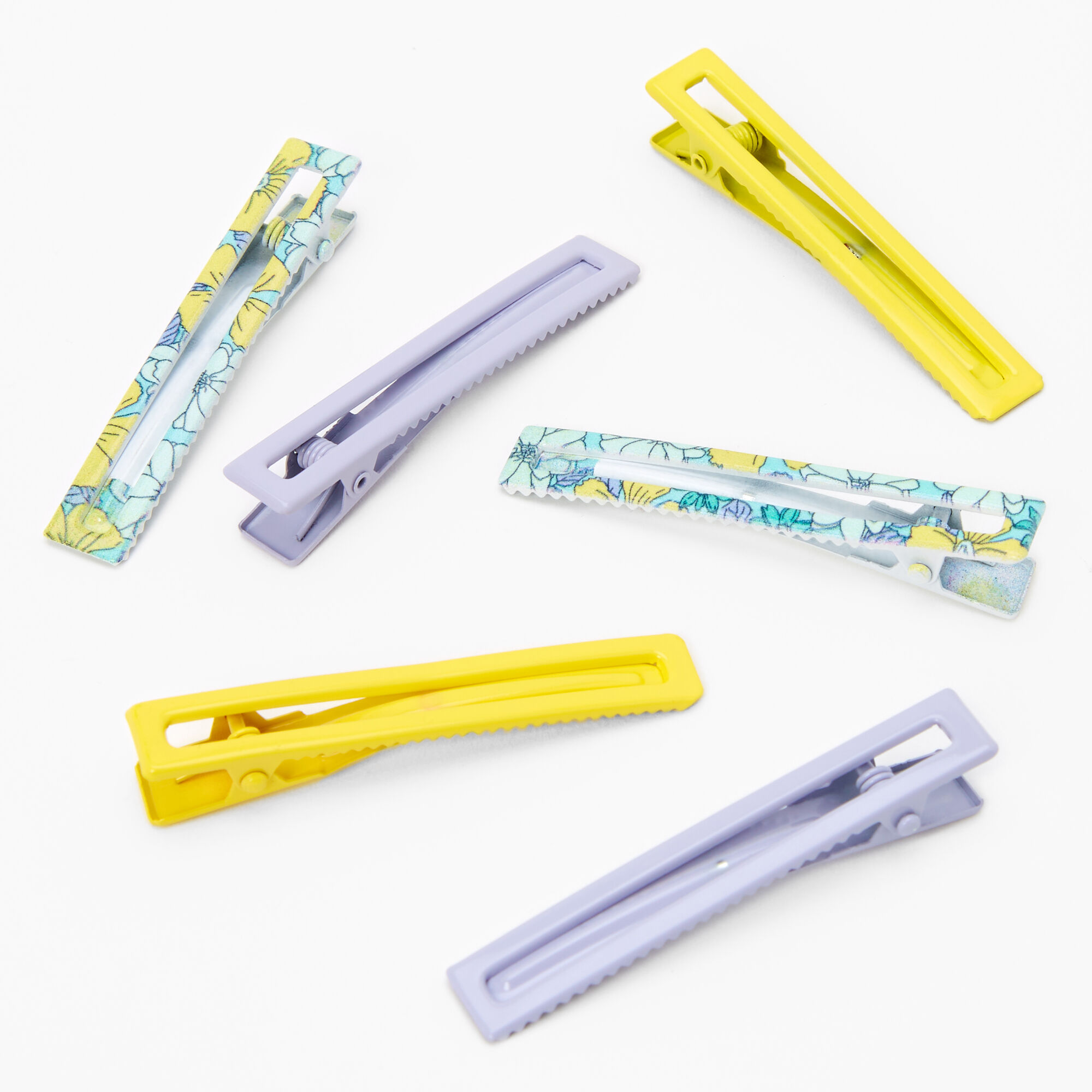 Purple & Yellow Floral Rectangle Hair Clips - 6 Pack,