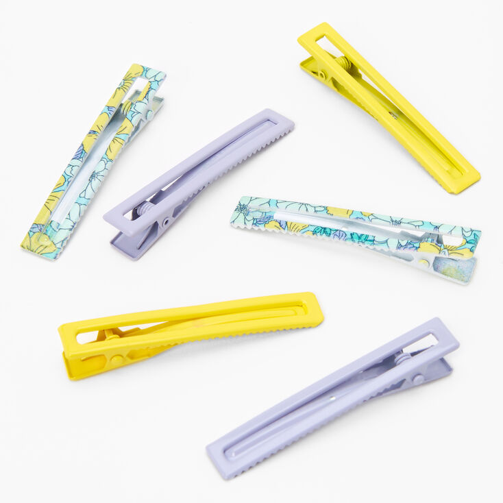 Purple &amp; Yellow Floral Rectangle Hair Clips - 6 Pack,