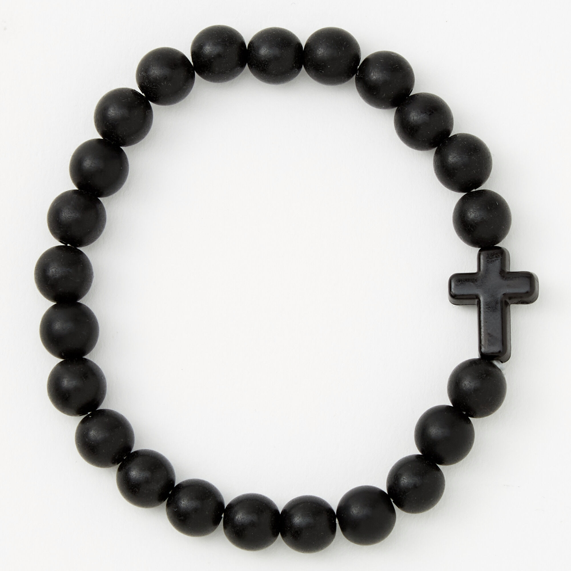 View Claires Matte Cross Beaded Stretch Bracelet Black information