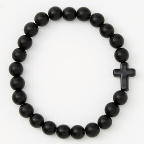 Black Matte Cross Beaded Stretch Bracelet,