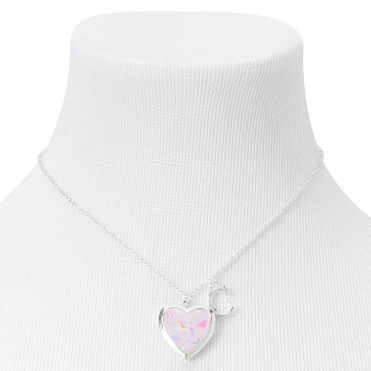 Claire&#39;s Club Glitter Unicorn Initial Locket Necklace - Pink, C,