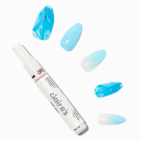 Blue Marble Swirl Stiletto Vegan Faux Nail Set - 24 Pack,