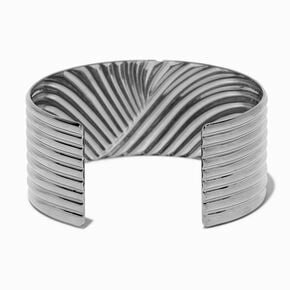 Silver-tone Thick Ribbed Cuff Bracelet,
