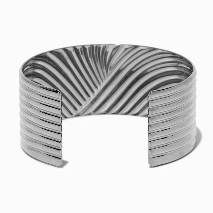 Silver-tone Thick Ribbed Cuff Bracelet,