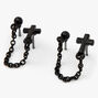Black Cross Connector Chain Stud Earrings,