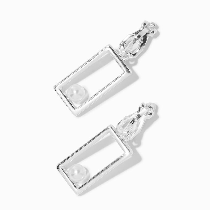 Silver-tone Pearl Box 1&quot; Clip-On Drop Earrings ,