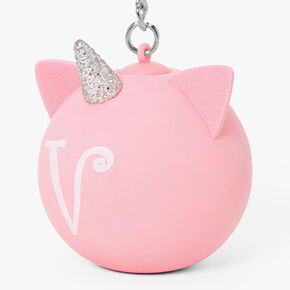 Initial Unicorn Stress Ball Keychain - Pink, V,
