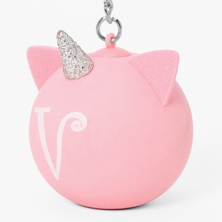 Initial Unicorn Stress Ball Keychain - Pink, V,