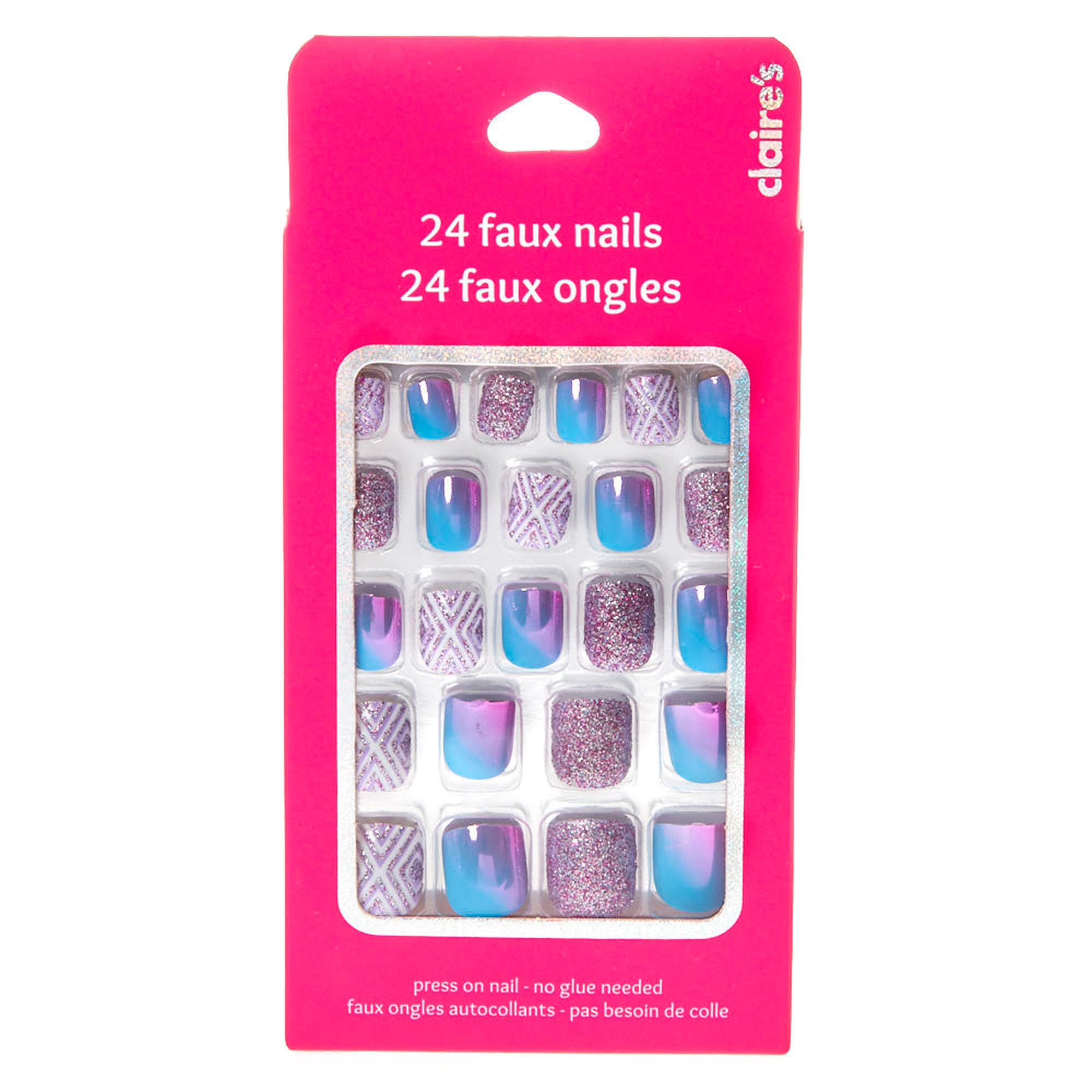 Glitter Ombre Chrome Square Press on Faux Nail Set - Purple, 24 Pack,