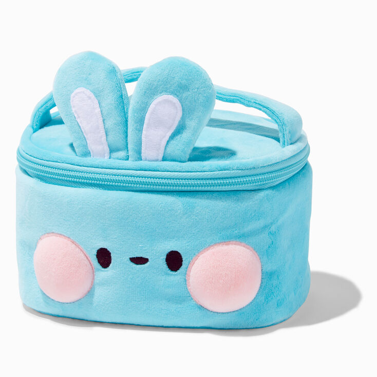 Trousse de maquillage en fausse fourrure lapin aqua,