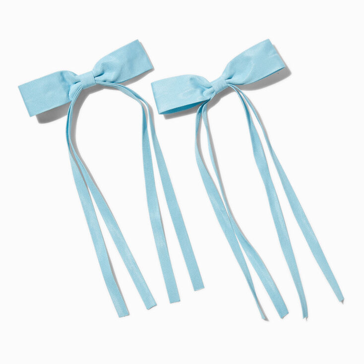 Blue Grosgrain Ribbon Long Tail Hair Bow Clips - 2 Pack,