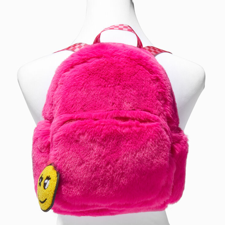 Pink Furry Happy Face Backpack,
