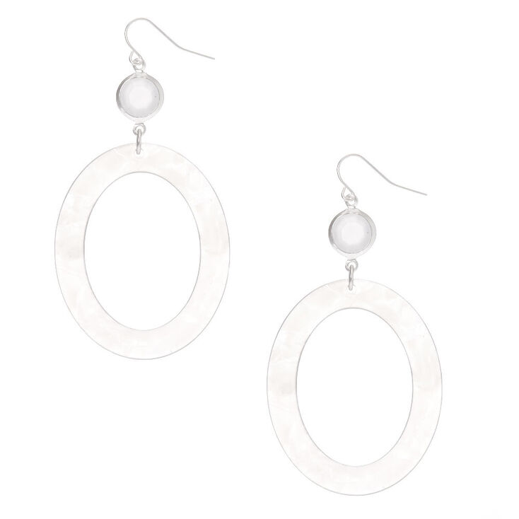 Silver 2.5&quot; Oval Resin Drop Earrings - White,