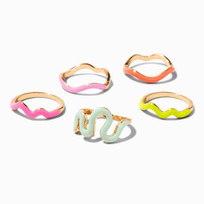 Claire&#39;s Club Multicolored Gold Squiggle Rings - 5 Pack,