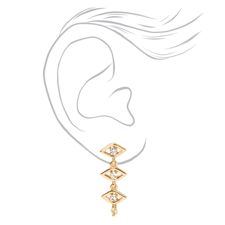 Gold 1&quot; Evil Eye Front and Back Chain Drop Earrings,