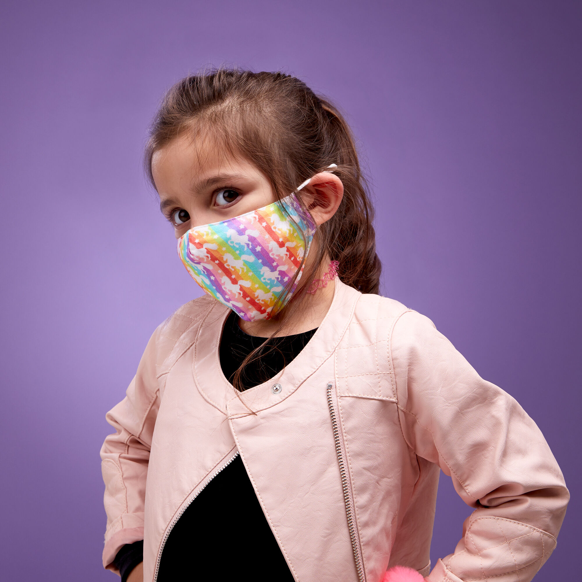 Masque en coton licorne arc-en-ciel - Enfant taille moyenne/grande taille,