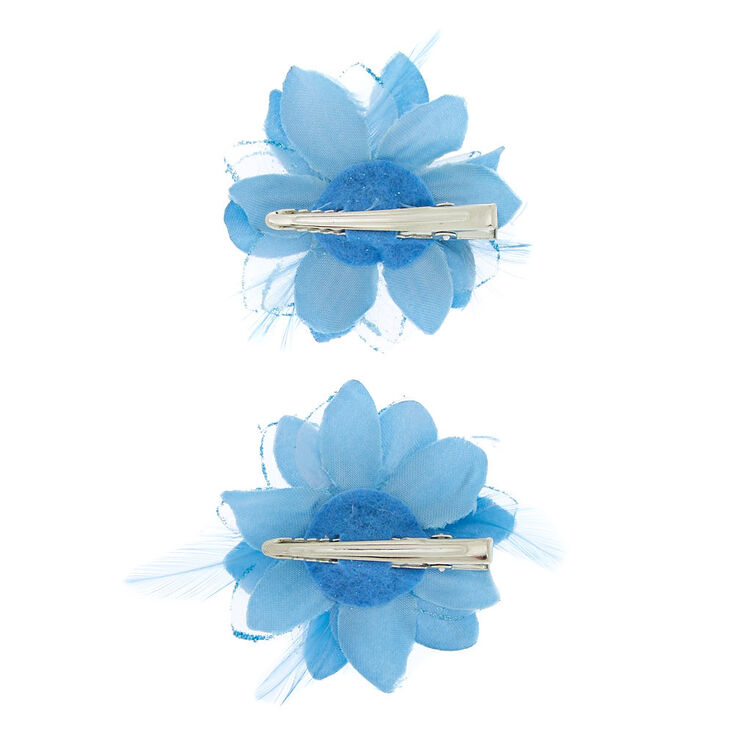 Glitter Lily Flower Hair Clips - Baby Blue, 2 Pack,