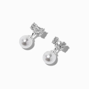C LUXE by Claire&#39;s Sterling Silver Cubic Zirconia Bow Pearl Drop Earrings,