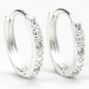 Sterling Silver Cubic Zirconia 10mm Textured Clicker Hoop Earrings,