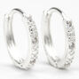 Sterling Silver 10MM Cubic Zirconia Textured Huggie Hoop Earrings,