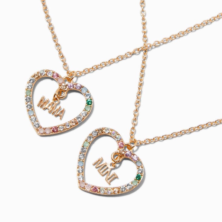 Mama &amp; Mini Crystal Heart Pendant Necklaces - 2 Pack,
