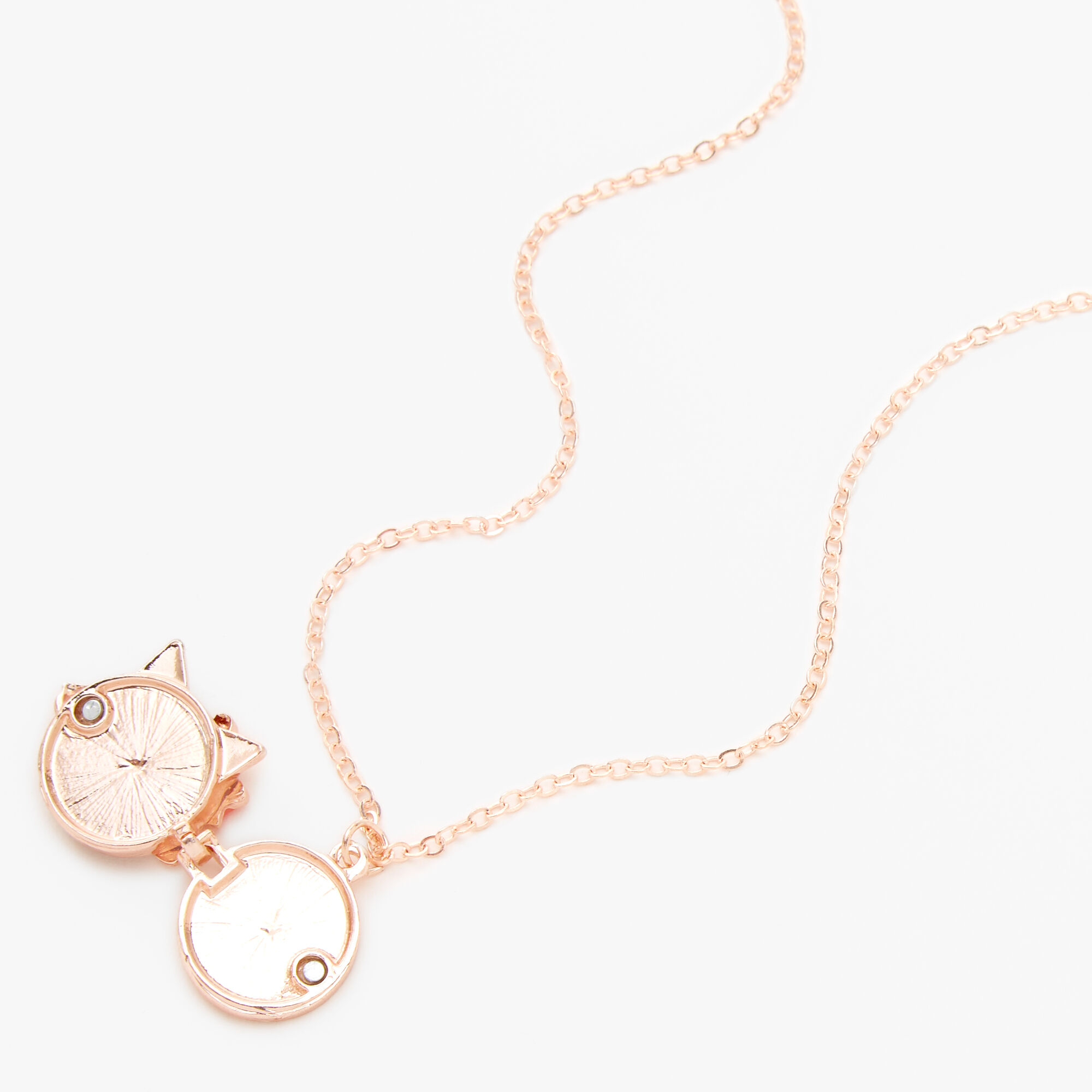 Rose Gold Glitter Fox Locket Pendant Necklace,