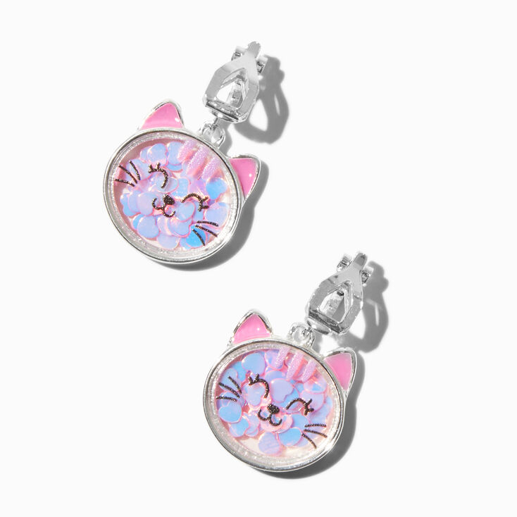 Shaker Pink Cat Clip-On Drop Earrings,