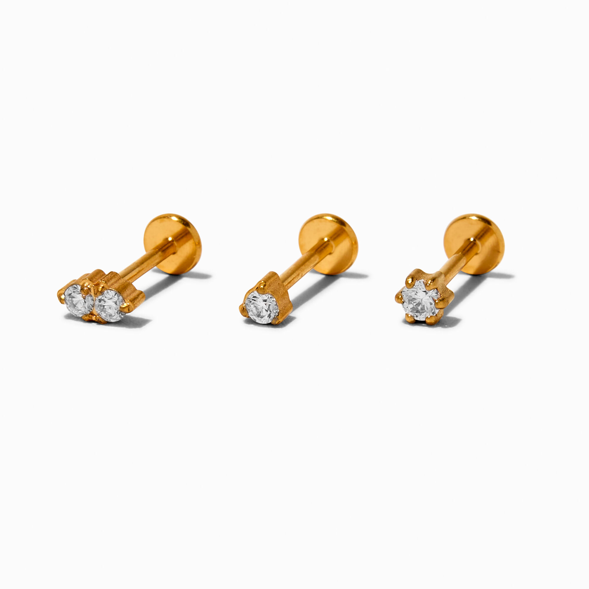 View Claires Tone Titanium Crystal 18G Threadless Tragus Earring 3 Pack Gold information