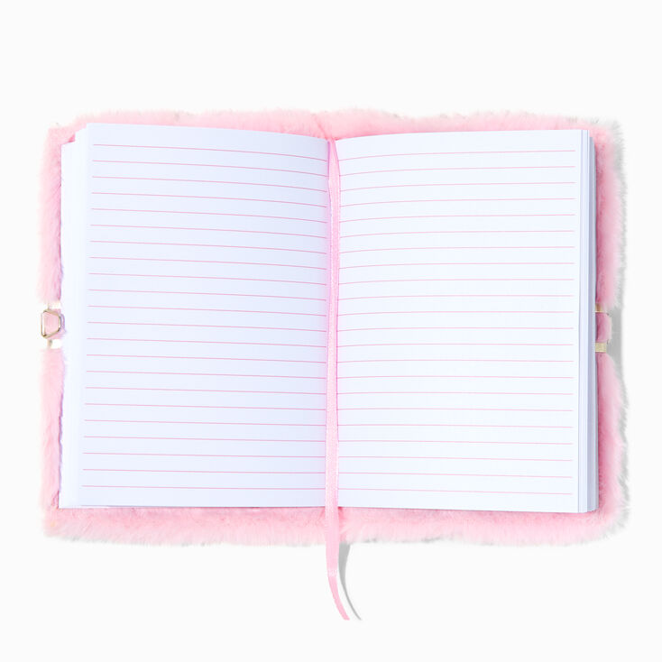 Journal intime &agrave; cadenas en fausse fourrure rose c&oelig;ur bling bling,