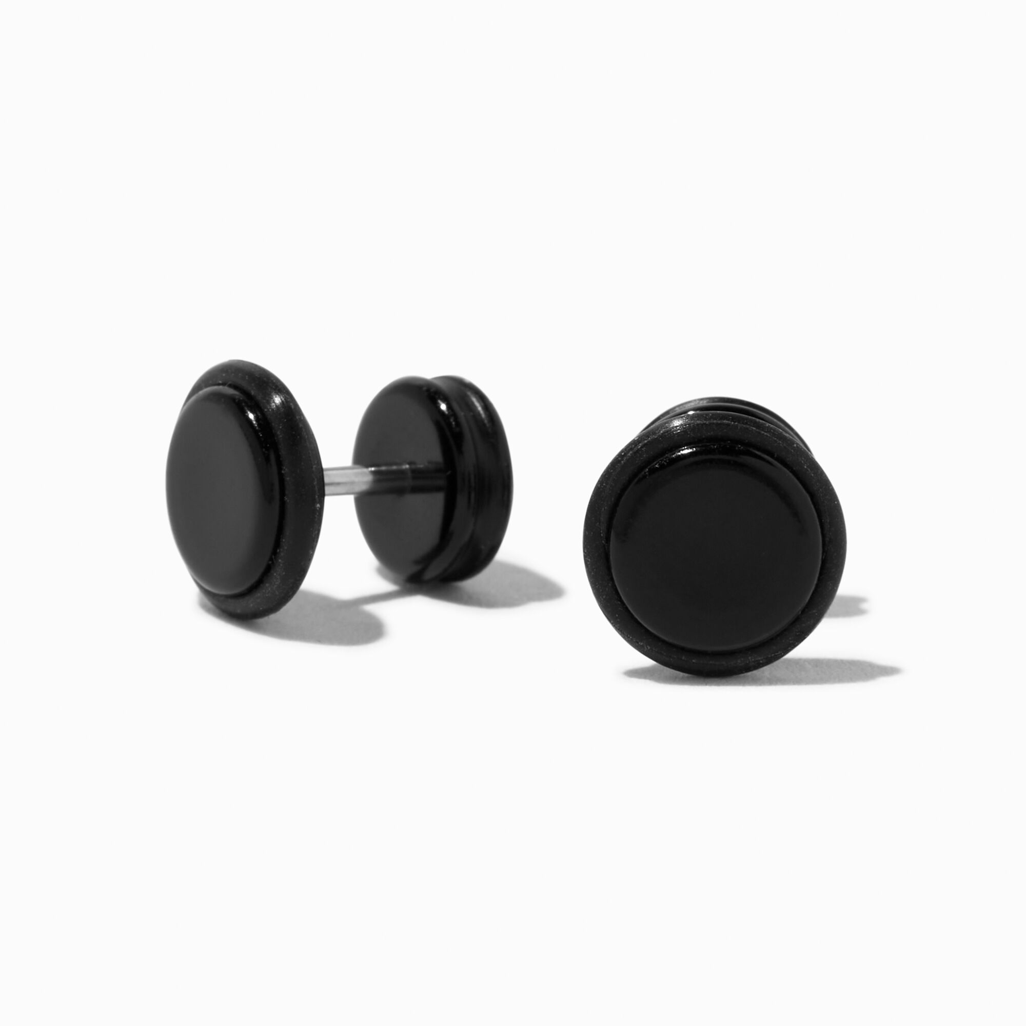 View Claires Button Faux Ear Plug Earrings Black information