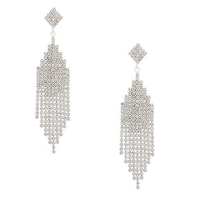 Silver Rhinestone 3&quot; Cascade Drop Earrings,