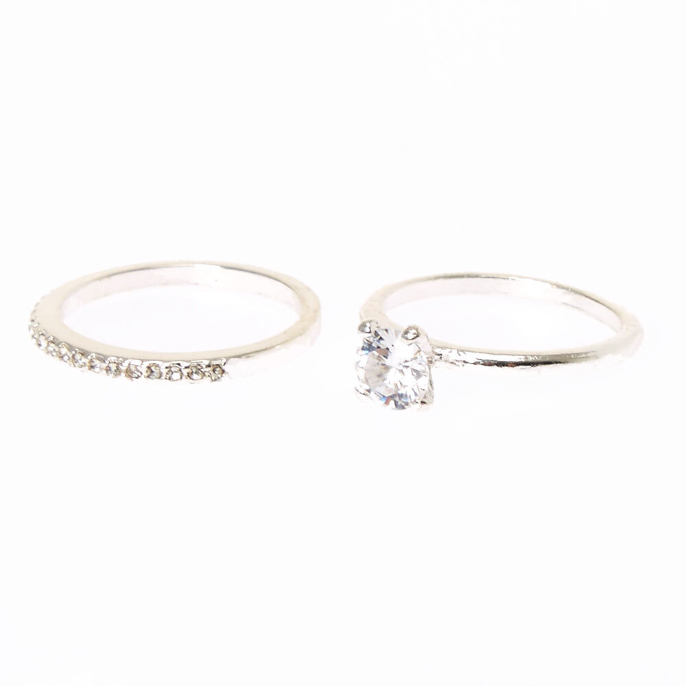 Silver Tone Cubic Zirconia Ring Set,