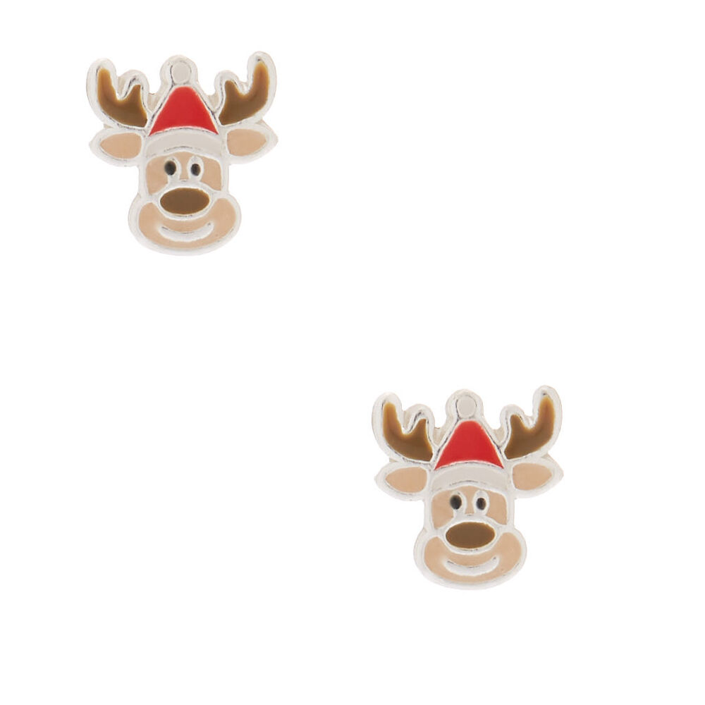 Sterling Silver Reindeer Stud Earrings,