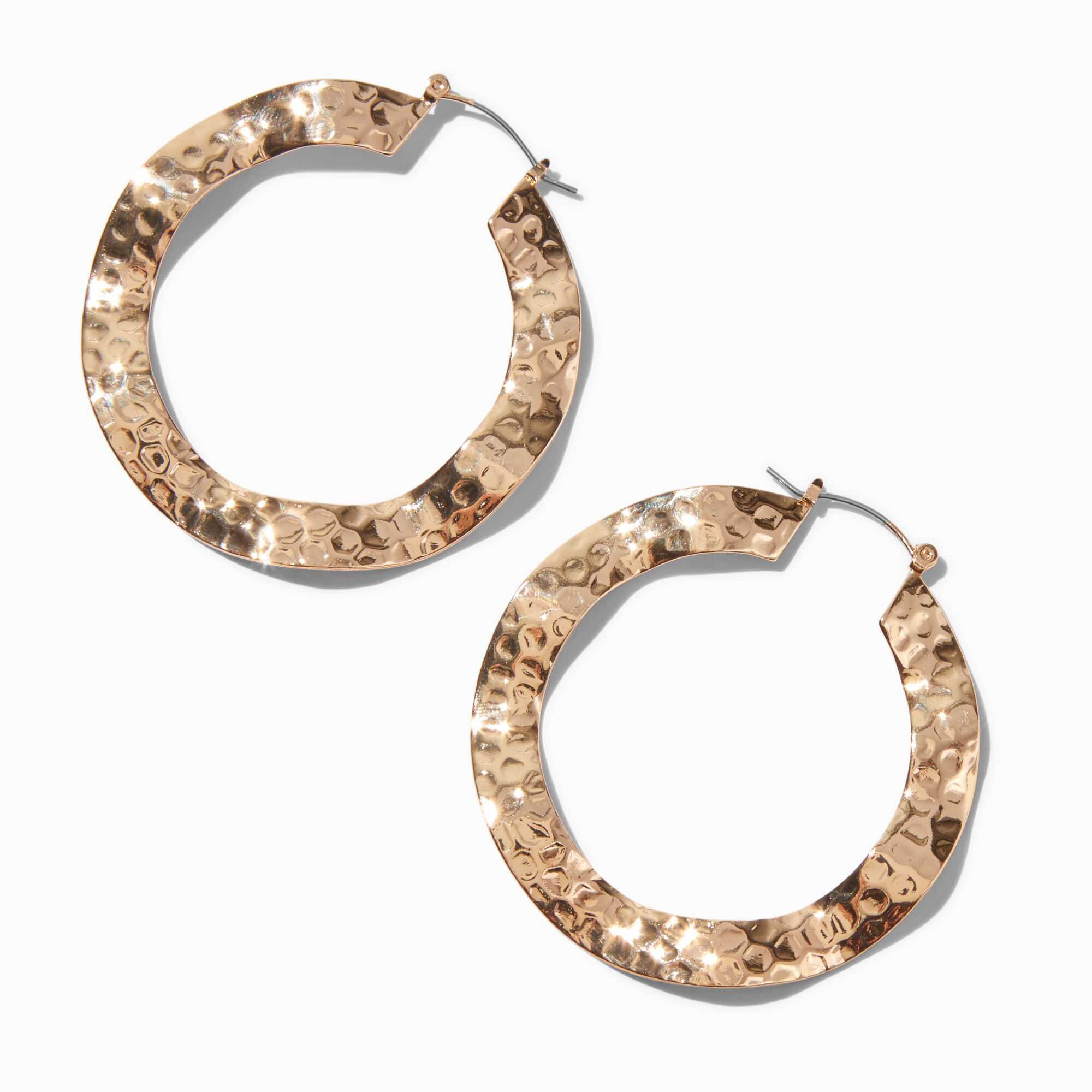 View Claires Tone Wavy Hammered 50MM Hoop Earrings Gold information