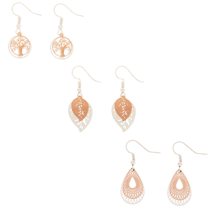 Mixed Metal Filigree Drop Earrings - 3 Pack,