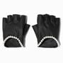 Pearl Trim Black Faux Leather Fingerless Gloves,