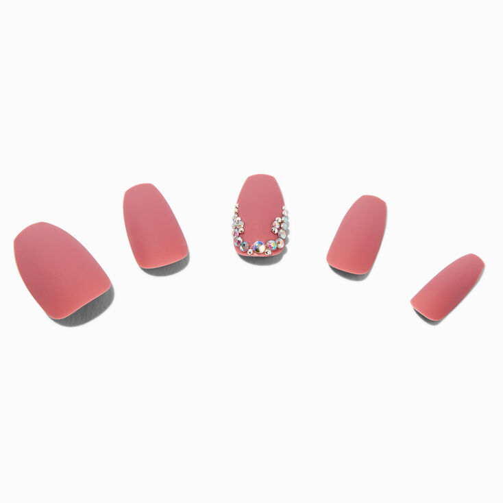 Matte Mauve Gem Coffin Vegan Faux Nail Set - 24 Pack,
