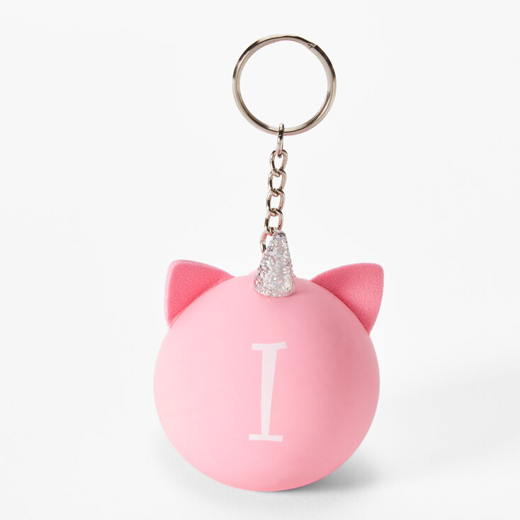 Initial Unicorn Stress Ball Keychain - Pink, I,