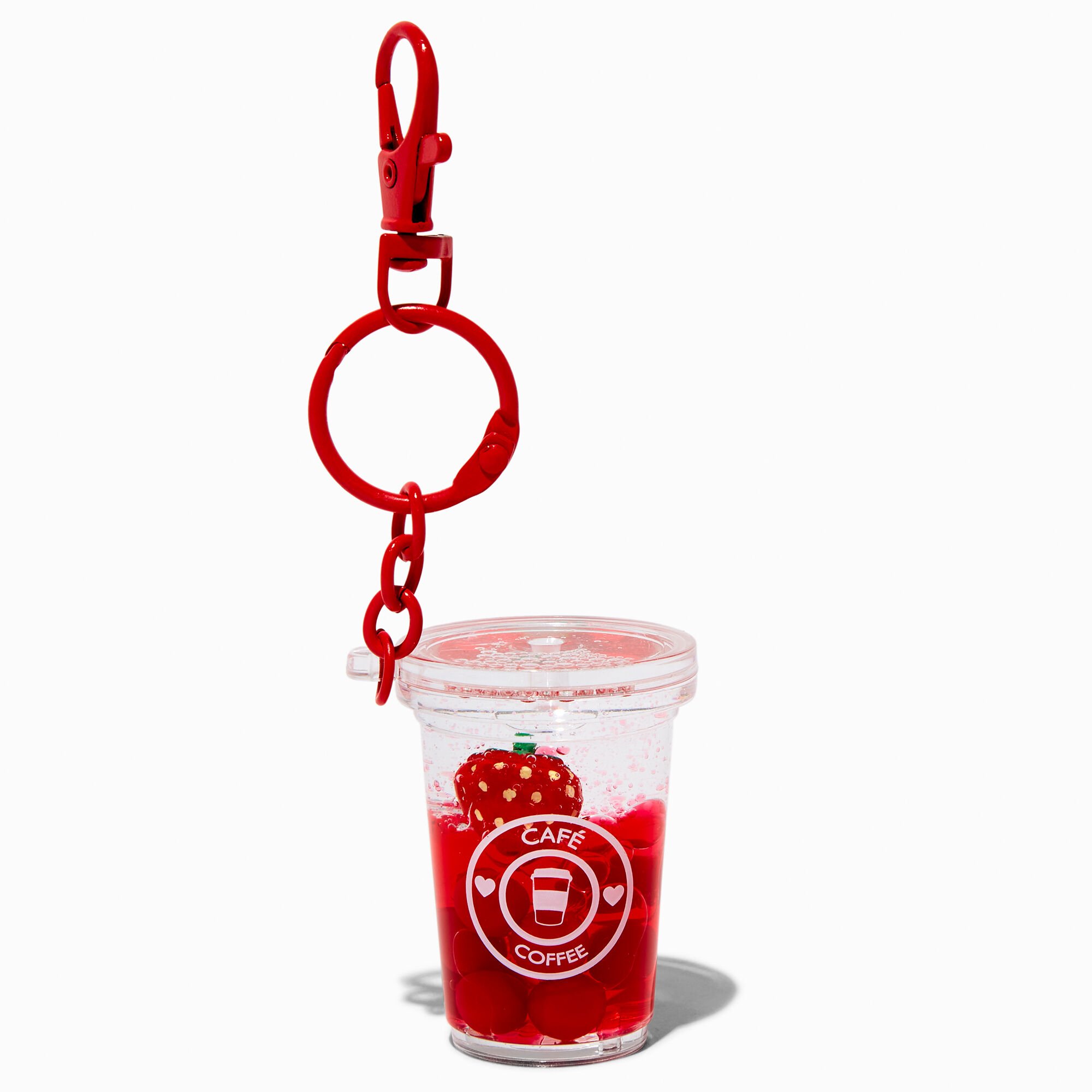 Porte-clés à paillettes rempli d'eau café fraise,