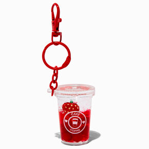 Strawberry Coffee Water-Filled Glitter Keychain,